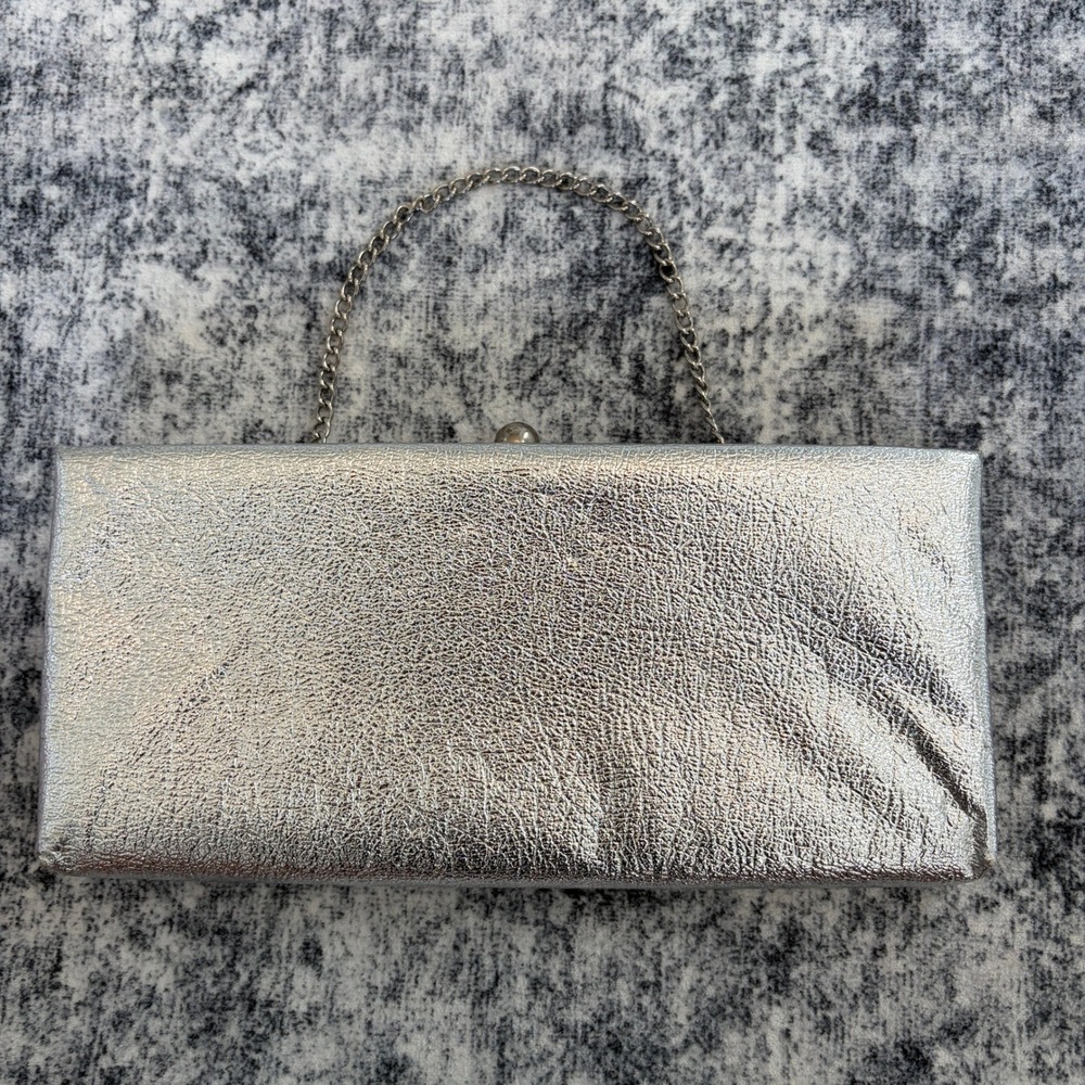 Unbranded Metallic Silver Textured Evening Clutch Bag Retro‎ 60s 70s VTG Disco